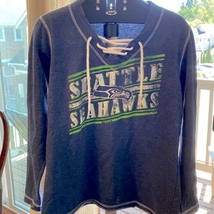 Seahawk sweatshirt, women’s size L, blue with lacing on neckline